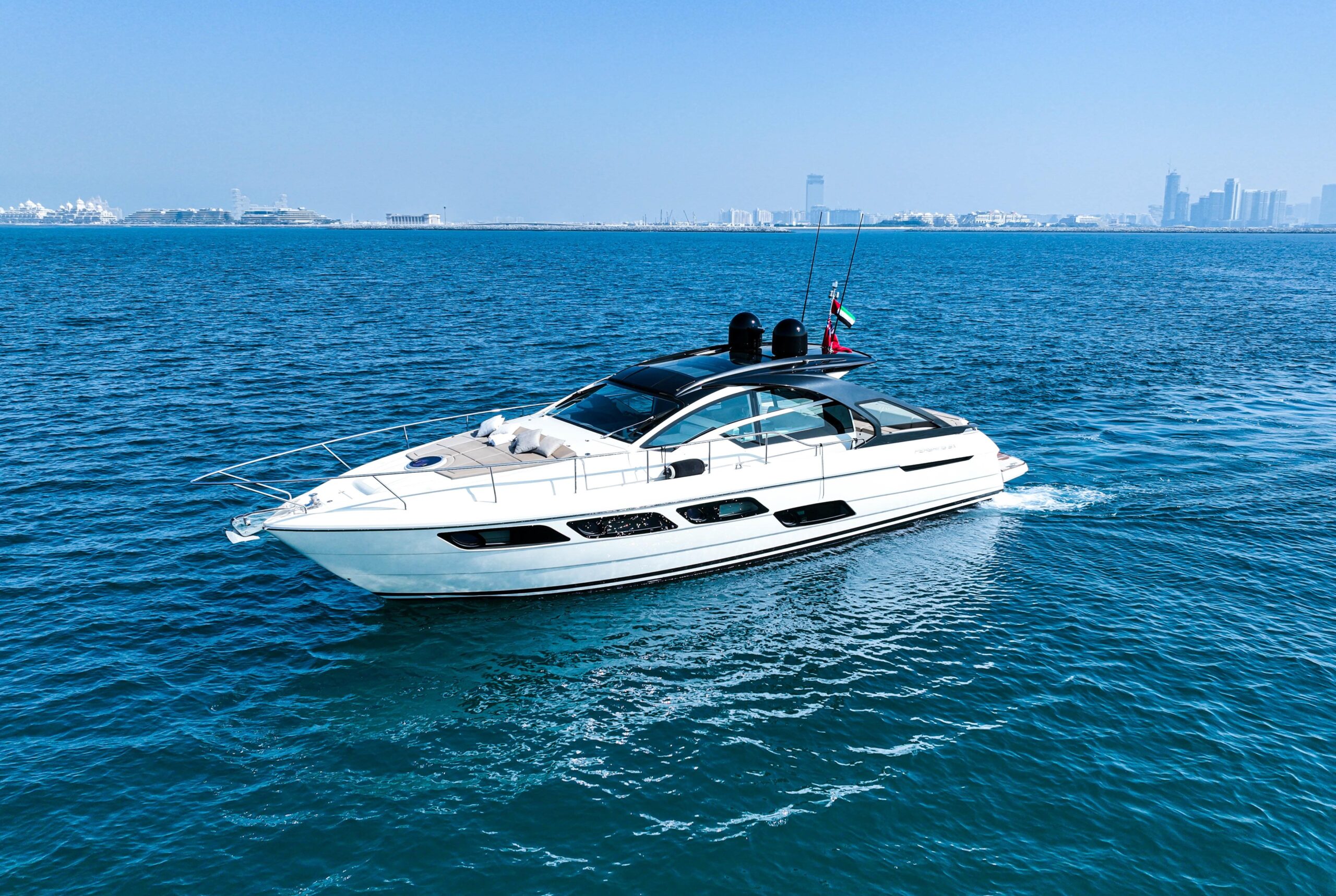 White Pershing Yacht Rental Dubai - Stylish & Luxurious